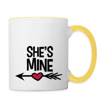 amour amoureux elle est à moi elle m'appartient - Mug contrasté - blanc/jaune - Droite
