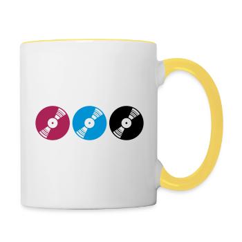 vinyl colorful series discjockey club music love music - Contrasting Mug - white/yellow - Right