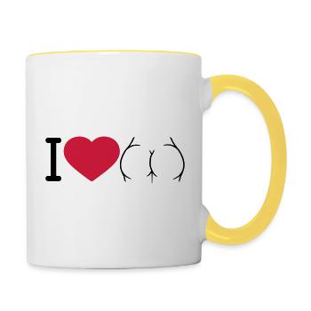 logo i love ass herz liebe rund nackte frau sexy a - Tasse zweifarbig - Weiß/Gelb - Rechts