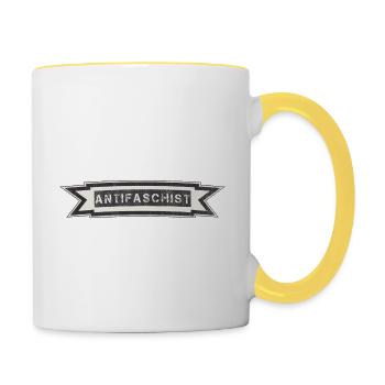 ANTIFASCHIST BANNER STOLZ DRAUF - Tasse zweifarbig - Weiß/Gelb - Rechts
