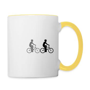 Amis d'équipage de sport d'équipe 3 cyclistes - Mug contrasté - blanc/jaune - Droite