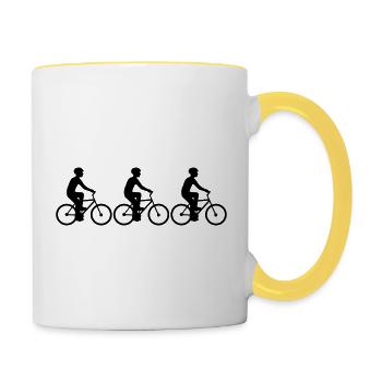 sport team crew freunde 3 wettrennen fahrradfahrer - Tasse zweifarbig - Weiß/Gelb - Rechts