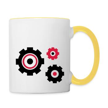 zahnraeder_2 - Tasse zweifarbig - Weiß/Gelb - Rechts