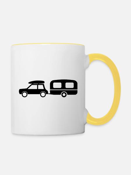 Auto Wohnwagen - Tasse zweifarbig - Weiß/Gelb