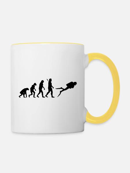 Evolution Tauchen - Tasse zweifarbig - Weiß/Gelb