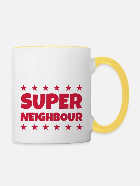 Nachbar / Nachbarschaft / Nachbarin / Haus - Tasse zweifarbig - Weiß/Gelb