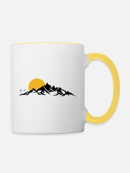 Landschaft - Berge Sonne - Tasse zweifarbig - Weiß/Gelb