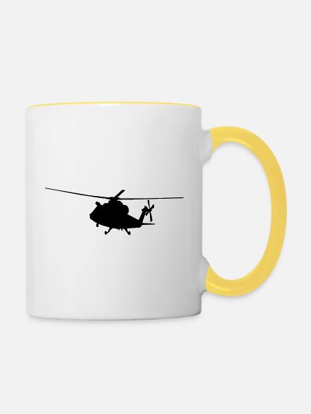 helikopter silhouette - Tasse zweifarbig - Weiß/Gelb