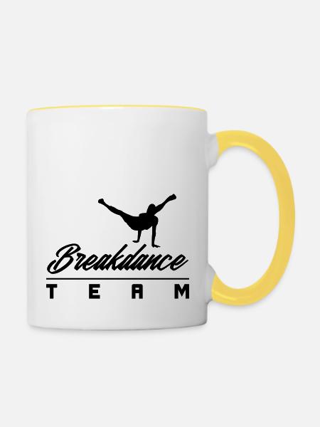breakdancer bboy team - Tasse zweifarbig - Weiß/Gelb