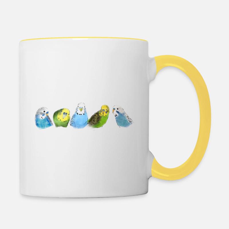 perruches - Mug contrasté - blanc/jaune