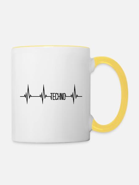 Herzschlag Puls Techno - Tasse zweifarbig - Weiß/Gelb