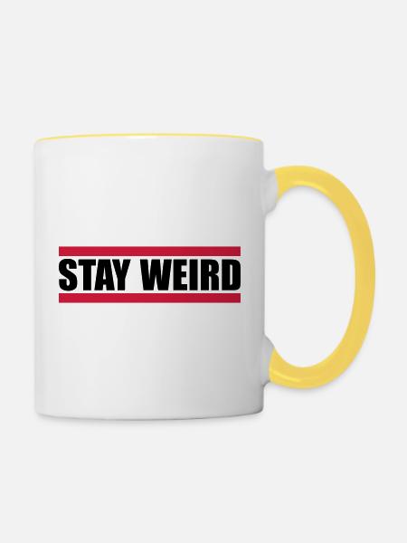Lustig Stay Weird - Tofarvet krus - hvid/gul