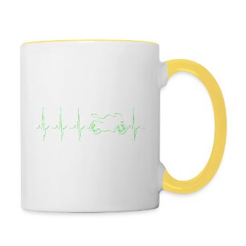Motorrad Herzschlag Motorradfahrer Grün - Tasse zweifarbig - Weiß/Gelb - Rechts
