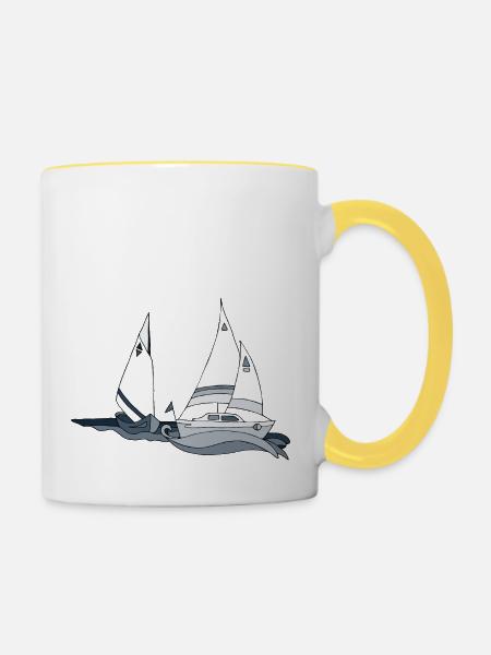 Segelboote - Tasse zweifarbig - Weiß/Gelb