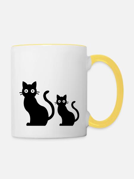 cat family - Tasse zweifarbig - Weiß/Gelb