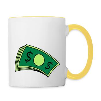 Geld Haufen Scheine - Tasse zweifarbig - Weiß/Gelb - Rechts