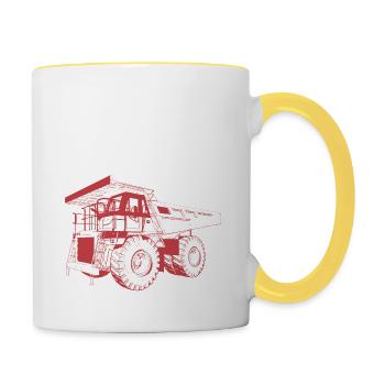 Énorme camion à benne basculante, camion, camion - Mug contrasté - blanc/jaune - Droite