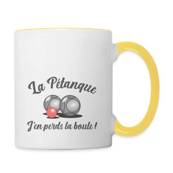 La pétanque, j en perds la boule - humour - Mug contrasté - blanc/jaune - Droite