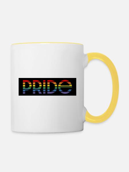 Pride rainbow black background - Tasse zweifarbig - Weiß/Gelb