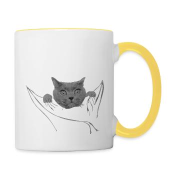 Katze in der Tasche Cat - Tasse zweifarbig - Weiß/Gelb - Rechts