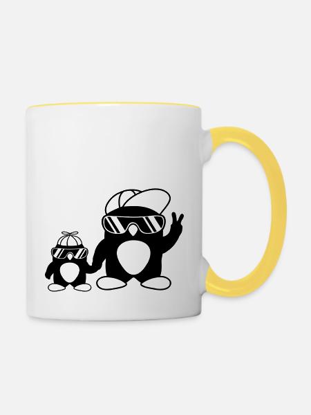 Papa Kind coole Pinguine - Tasse zweifarbig - Weiß/Gelb