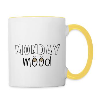 Lundi Humeur Yeux fatigués Lettres de dessin animé - Mug contrasté - blanc/jaune - Droite