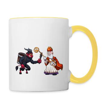 Saint Nicolas VS Krampus - Mug contrasté - blanc/jaune - Droite