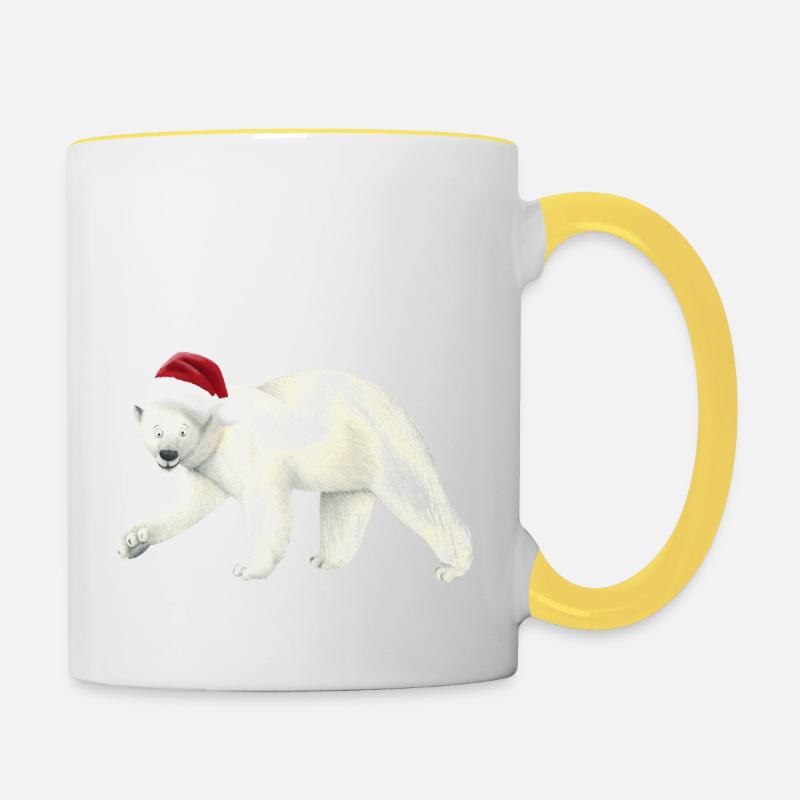 Polar bear at Christmas - Contrasting Mug - white/yellow