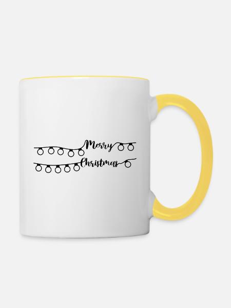 Merry Christmas Lichterkette - Tasse zweifarbig - Weiß/Gelb
