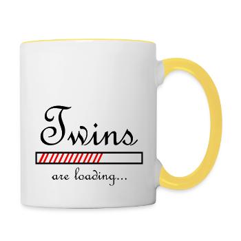 Schwangerschaft Babyparty Babyshower Boy Girl - Tasse zweifarbig - Weiß/Gelb - Rechts