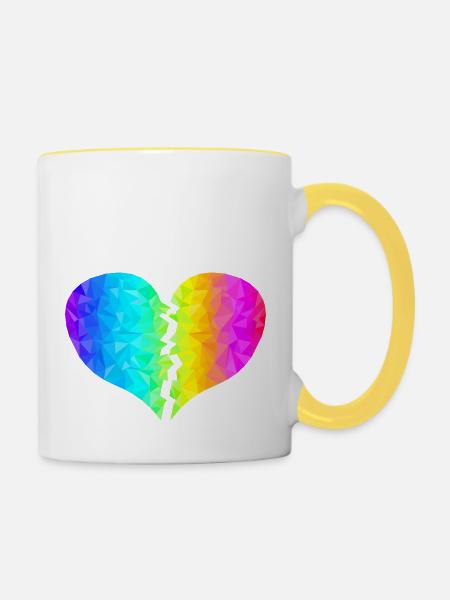 buntes Herz Regenbogenfarben - Tasse zweifarbig - Weiß/Gelb