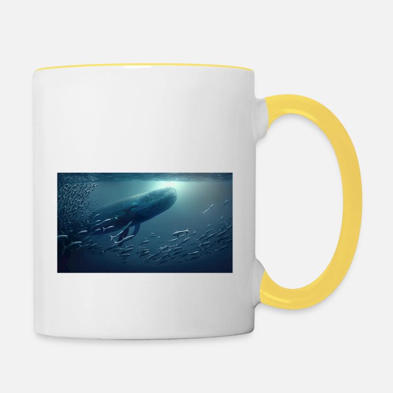 Whale and fish - Contrasting Mug - white/yellow