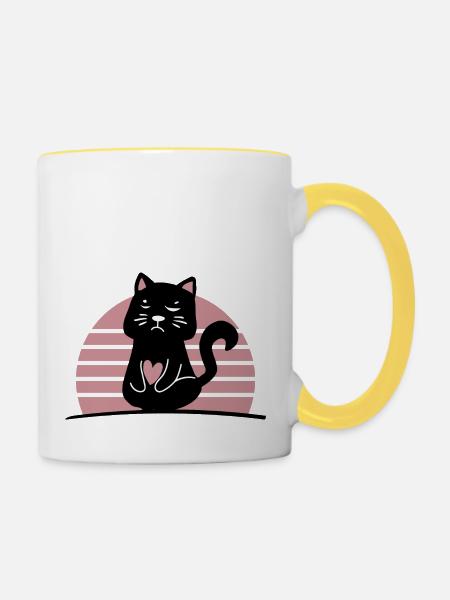 Schwarze Katze - Tasse zweifarbig - Weiß/Gelb