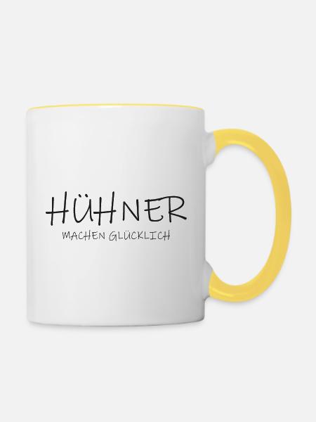 Hühner machen glücklich - Tasse zweifarbig - Weiß/Gelb