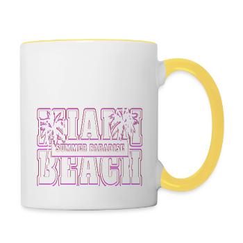 Neon Anime Retro Vintage Cool Pink NGE - Tasse zweifarbig - Weiß/Gelb - Rechts