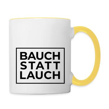 Bauch statt Lauch - Tasse zweifarbig - Weiß/Gelb - Rechts