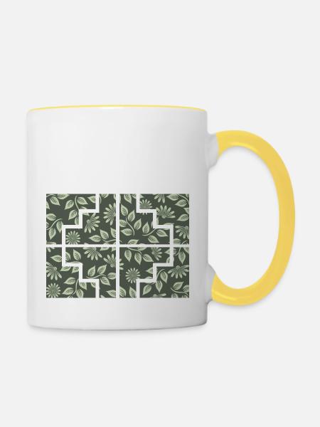 Geometrische Pflanze - Tasse zweifarbig - Weiß/Gelb