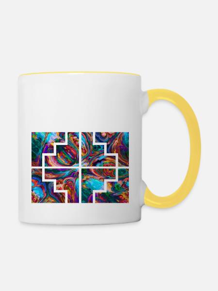 Geometrische Farbe - Tasse zweifarbig - Weiß/Gelb