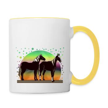Pferde - Tasse zweifarbig - Weiß/Gelb - Rechts