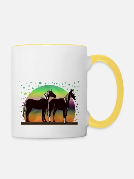 Pferde - Tasse zweifarbig - Weiß/Gelb