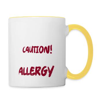 Prudence! Sensibilisation à l’allergie aux arachides Allergique aux noix - Mug contrasté - blanc/jaune - Droite