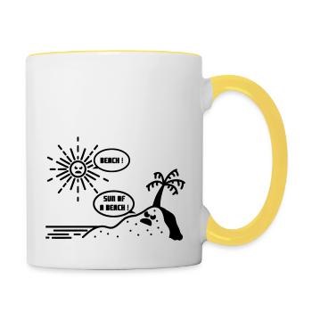 BEACH ! SUN OF A BEACH !(plage, été, vacances)flex - Mug contrasté - blanc/jaune - Droite