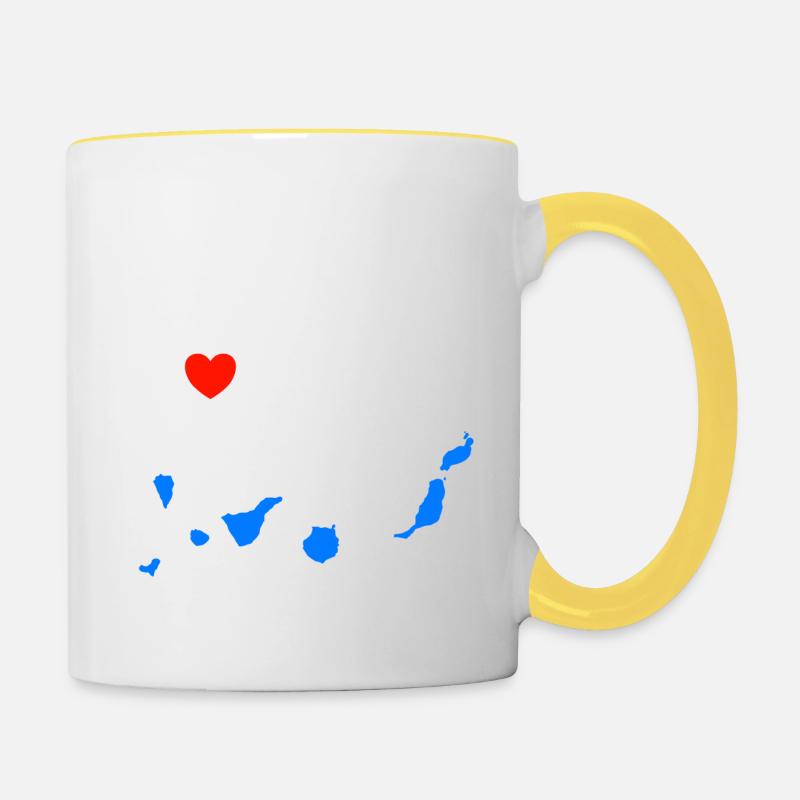 Je les aime tous - Îles Canaries - Mug contrasté - blanc/jaune