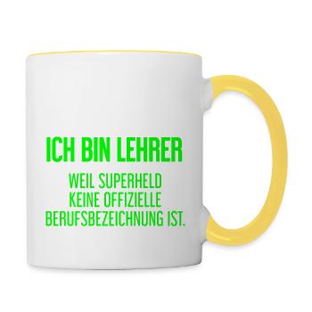 Lehrer - Mein offizieller Superhelden-Beruf! - Tasse zweifarbig - Weiß/Gelb - Rechts