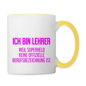 Lehrer - Mein offizieller Superhelden-Beruf! - Tasse zweifarbig - Weiß/Gelb - Rechts