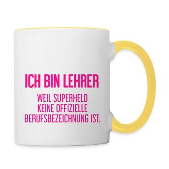 Lehrer - Mein offizieller Superhelden-Beruf! - Tasse zweifarbig - Weiß/Gelb - Rechts
