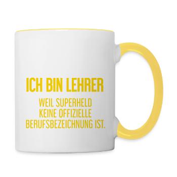 Lehrer - Mein offizieller Superhelden-Beruf! - Tasse zweifarbig - Weiß/Gelb - Rechts