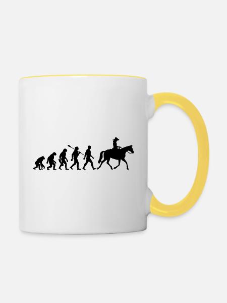 Evolution - Reiterin - Western Reiten - Tasse zweifarbig - Weiß/Gelb