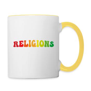 Drôle de science athée - La religion et ses - Mug contrasté - blanc/jaune - Droite