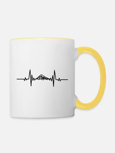 Heartbeat kleiner schneebedeckter Berg - Tasse zweifarbig - Weiß/Gelb